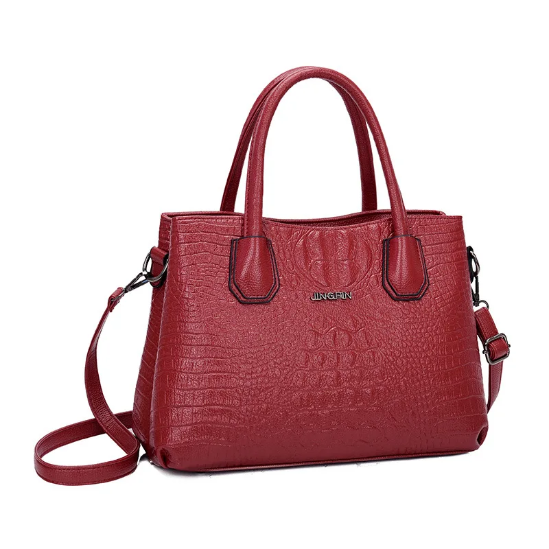 

Hand Bag Bag Women's 2019 New Style Europe And America Crocodile Pattern Embossed Smiling Face Bag PU Handbag Handbag Large
