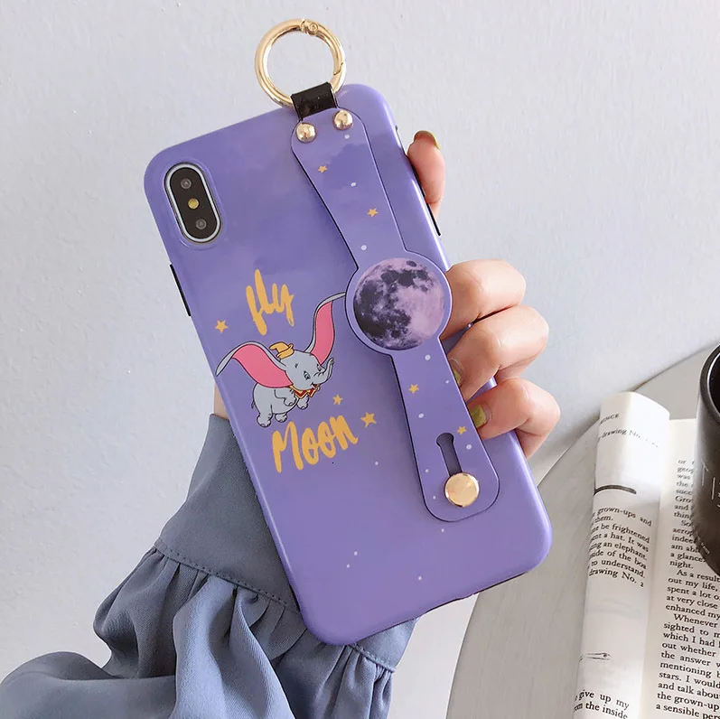 Мультфильм Dumbo чехол для iPhone 7 6 6S 8 Plus X XR милый слон с крыльями ремешок держатель телефона - Цвет: Purple