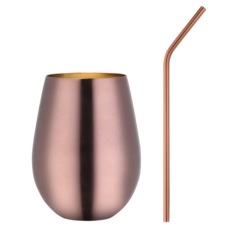 Подарочная соломенная 304 нержавеющая сталь 500 мл пивная чашка винный стакан портативный для путешествий кофе Коктейльные кружки для напитков металлическая чашка - Цвет: rose gold