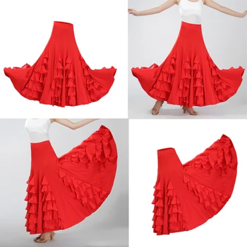 

Flamenco Ballroom Dance Waltz Big Swing Practice Modern Soild Long Skirt Dress