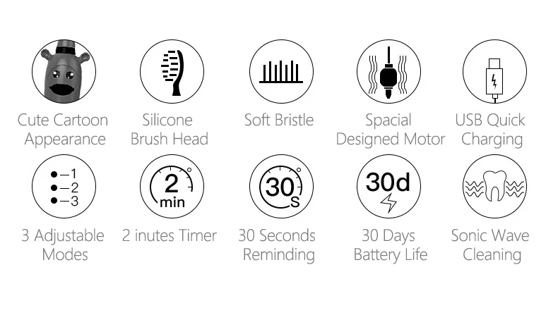 Детская звуковая электрическая зубная щетка 3 режима пищевая щетина специально для детей USB перезаряжаемая коробка сменные насадки