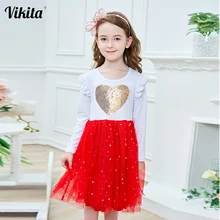 VIKITA/Детское платье принцессы; детское платье с сердечками; платье для дня рождения и вечеринки с блестками; Vestidos; Одежда для девочек на Рождество и год