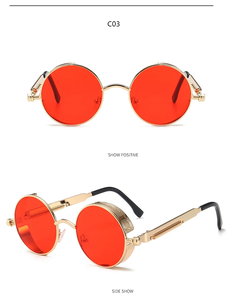 Винтажные стимпанк Солнцезащитные очки, круглые металлические Oculos De Sol фестиваль готический панк красные солнцезащитные очки ретро светоотражающие очки мужские оттенки