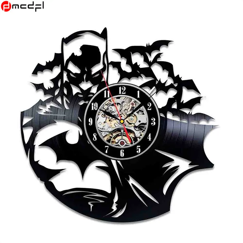 Домашний живец герой виниловая запись 12 дюймы, настенные часы современный дизайн летучая мышь наклейка "Джокер" декоративные кварцевые часы - Цвет: 16