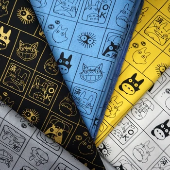 

ZENGIA Japanese Totoro Handmade Patchwork Cotton Canvas Fabric Sewing Bag Pillow Diy Tablecloth Curtain Sofa 91cm*145cm