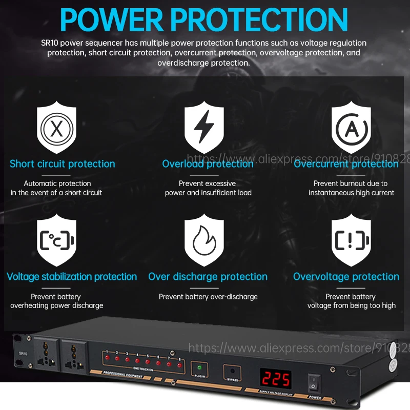 Controle de Sequência Equipamento para dj Sistema de Som Fonte de Alimentação Profissional com 10 Canais Profissional Sr10-amplificador - Image 3
