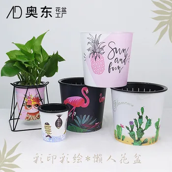 

Transparent plastic lazy pot creative simple self absorbent cotton rope pot, self watering planter , self watering flower pot