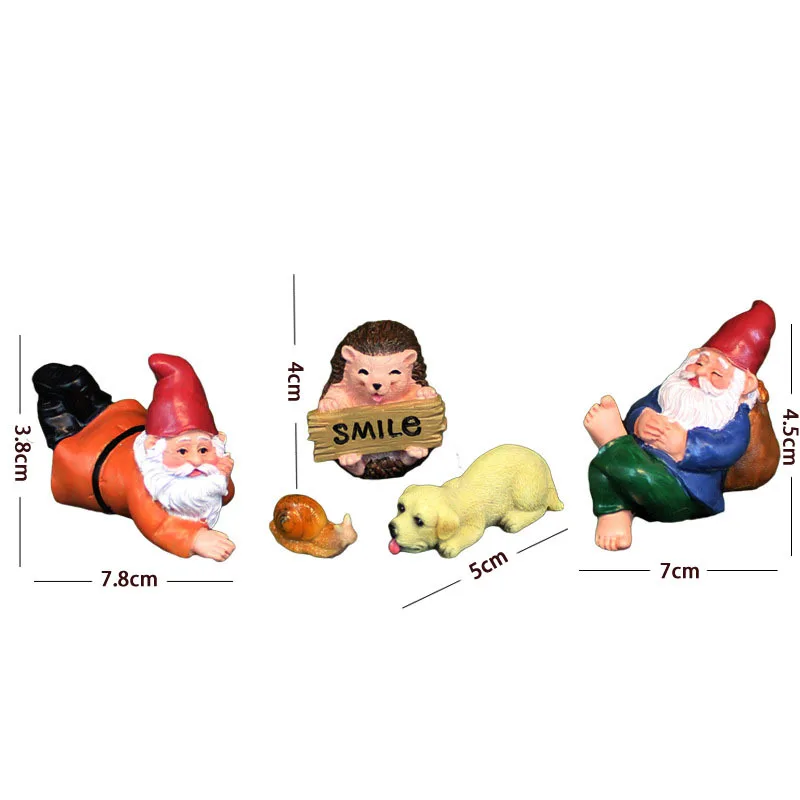 1 Set Mini Fairy Garden Drunk Yoga Gnomes Miniature Ornaments Set Dwarf Bonfire Statues for Flowerpot Garden Decor Accessories