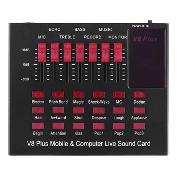 

V8 Plus Rechargeable Mobile & Computer Live Sound Card USB o Interface with Sound Effects BT Connection for Singing