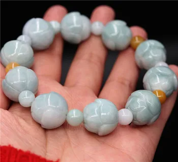 

Natural jade Emerald 14-18mm Lotus Beads Bracelet Adjustable Bangle Charm Jewellery Fashion Accessories Man Luck Gifts Amulet