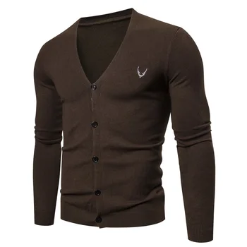 

Men's Sweater Cardigan V-neck Sweater for Men Bottom Long Knitted Cardigans New Black Navy Blue Gray Red