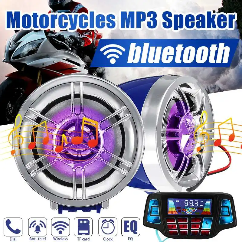 Motorcycle FM Audio Radio Sound System Stereo Speakers MP3 Digital Clock Alarmer