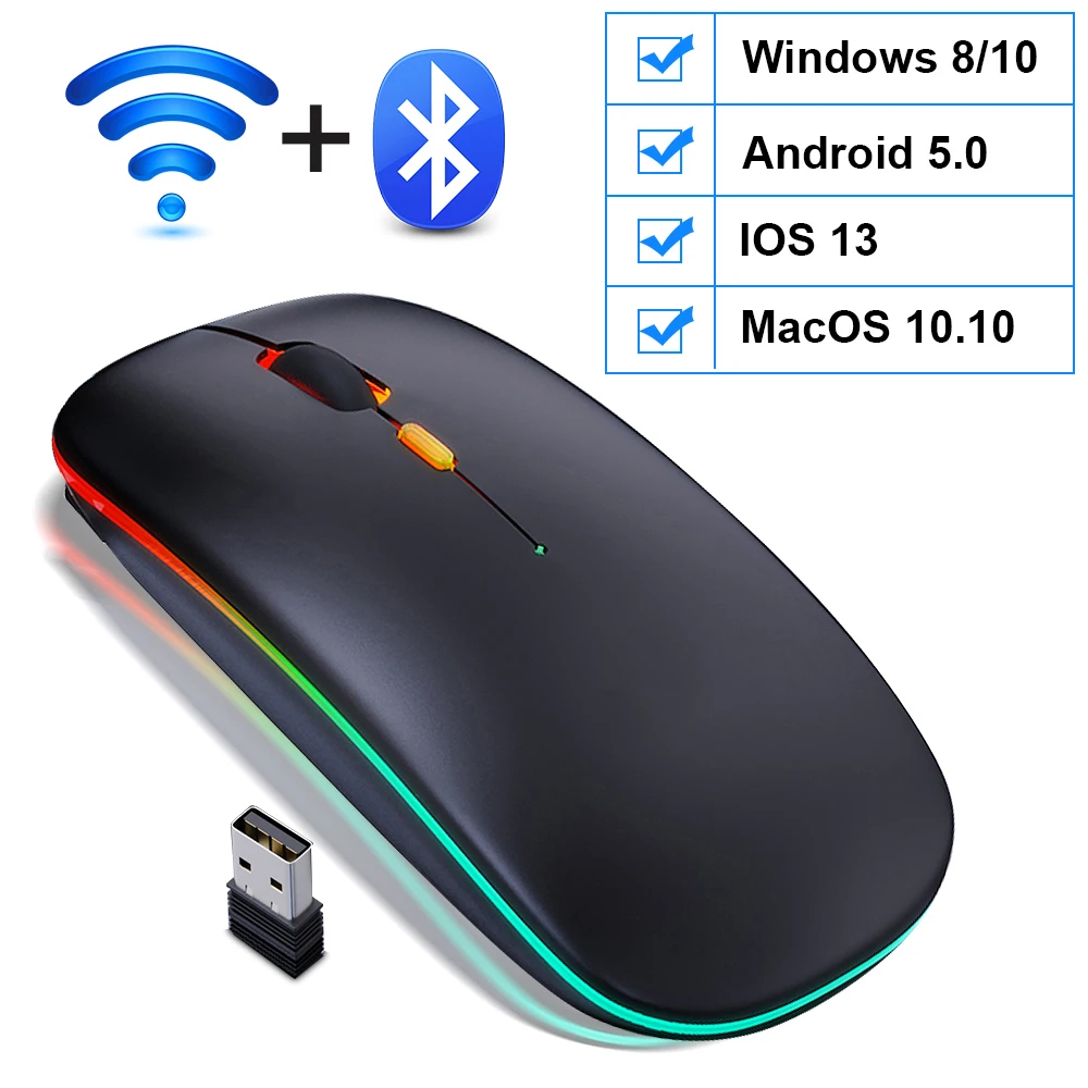 Wireless Mouse Bluetooth Mouse Wireless Computer Mouse RGB Rechargeable Ergonomic LED Backlit Mause Silent Mice For Laptop PC 