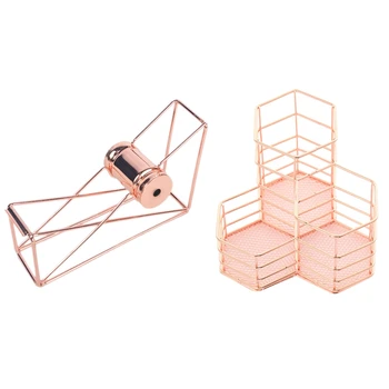 

Stationery Metal Tape Holder Tape Cutter & Pen Cup Holder for Desk Tidy Hexagon Iron Hollow Makeup Brush Organizer Stationery St