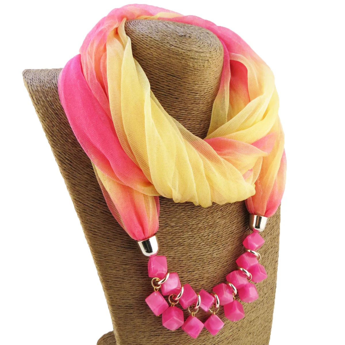 H2e3459b58c7a45858b9a1286900a7267n Fashion Lady Gradient Color Silk Scarf Ring Simple Bead Pendant Necklace Ring Scarf Multi-style Lady Muslim Head Scarves Hijabs Mallzona