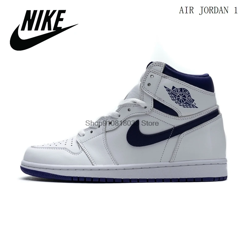 Оригинальные баскетбольные туфли NIke Air Jordan 1 в стиле ретро белые фиолетовые для