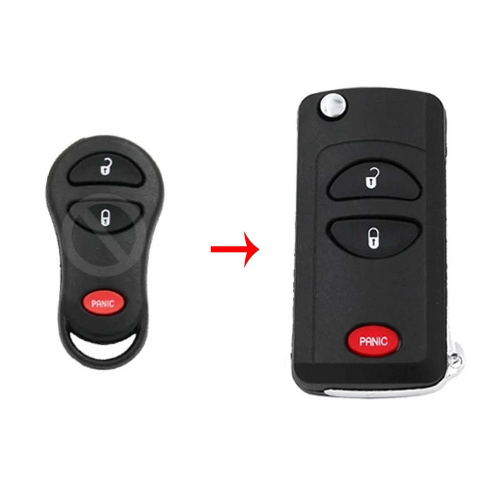 Flip 2 buttons Remote Key CASE for Jeep Grand Cherokee Chrysler PT Cruiser Voyager CONVERSION to flip key with uncut blade