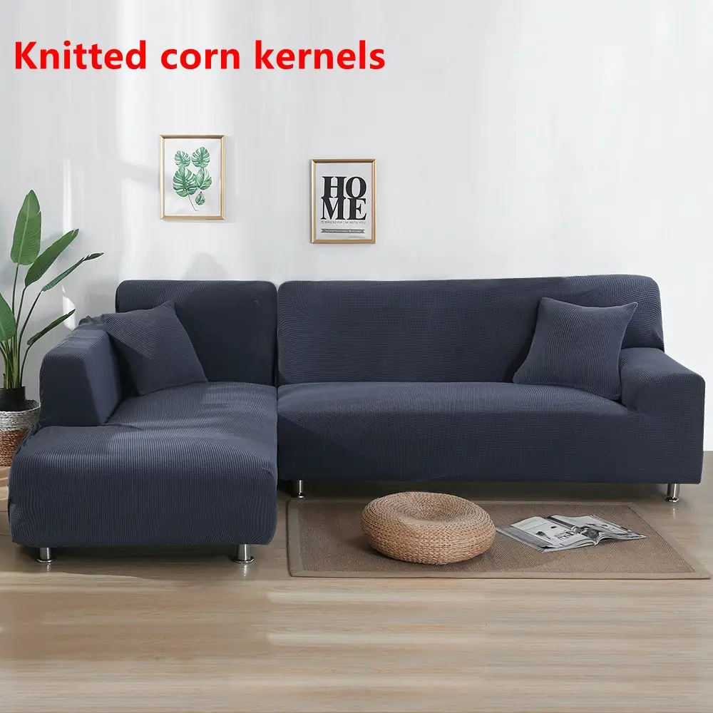 grey blue knitting Вязаные однотонные Угловые чехлы для диванов для гостиной эластичные чехлы из спандекса чехлы для диванов эластичные чехлы для диванов - Цвет: grey blue knitting