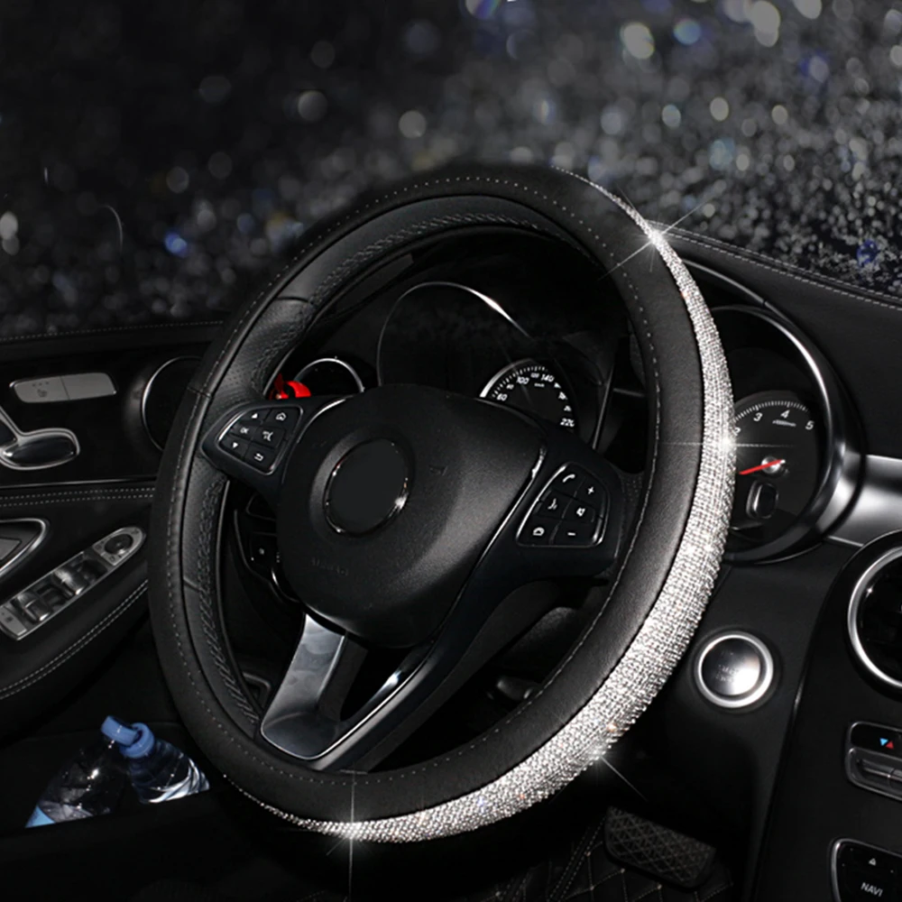 Чехол рулевого колеса автомобиля кристалл сверкающий алмаз кожа Skidproof Bling Авто ручка набор автомобиля Стайлинг Аксессуары для автомобиля