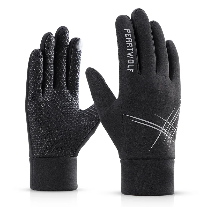 Осенние и зимние Бархатные Теплые спортивные перчатки с сенсорным экраном мужские и женские холодные и ветрозащитные водонепроницаемые уличные Верховые перчатки - Цвет: gray