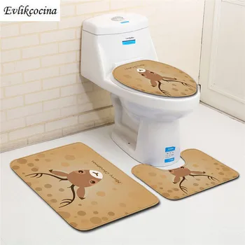 

Free Shipping 3Pcs Cute Christmas Deer Bath Mat Set Toilet Anti Slip Bathroom Carpet Rug Bathroom Mat Living Room Tapis De Bain