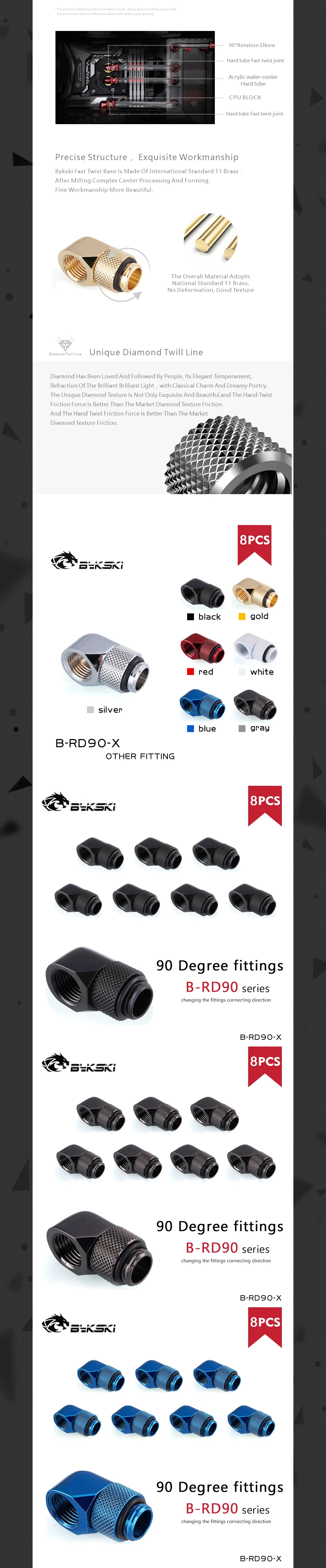 90° Adapter Rotary Fitting Bykski G1/4" Computer Case Water Cooling Copper Equipment Adjust Connect Direction, 8pcs/lot B-RD90-X  