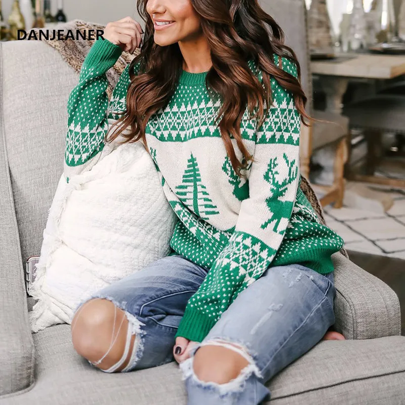 Christmas Sweater Winter Classic Deer Printed Knitted Pullovers Plus Size Streetwear Long Sleeve Causal Jumpers Sueter