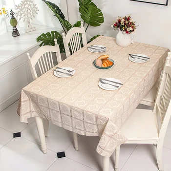 

Lanke Waterproof Oilproof tablecloth, PVC Imitation lace rectangular tablecloth, Home Kitchen Decoration Dining Table Cover Tea