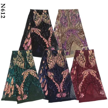 

Beautiful Design glitter Embroidered Mesh Lace Fabric For Women Party Dress Lace African Gold Sequins Guipure Net Lace Material