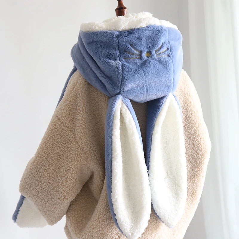 women fashion Cute Cartoon Rabbit ears Hat Imitation mink Cap girl Winter Warmth Thickened with Scarf gloves one-piece hat winter hat