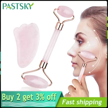 

Natural Rose Quartz Jade Roller Face Lifting Massager Facial Slimming Skin Tightening Anti Wrinkle Massage Stick Scraping Board