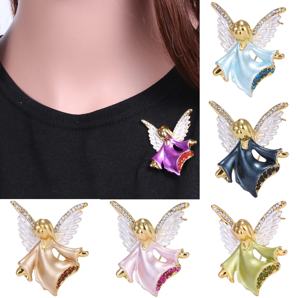

4 Colors Diamond Cute Angel Alloy Brooch for Women Girls Enamel Retro rhinestone Wedding Clothing Lapel Pins Brooch Jewelry Gift