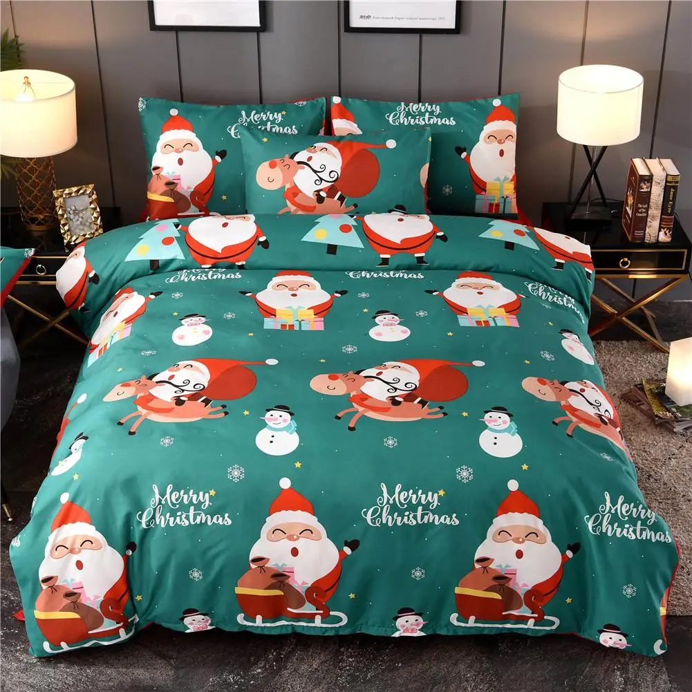 

Christmas Bed Quilt Cover Sheets Pillowcase Bedding Set Santa Claus Pattern Pillow Cover For Family Hotel Supplies