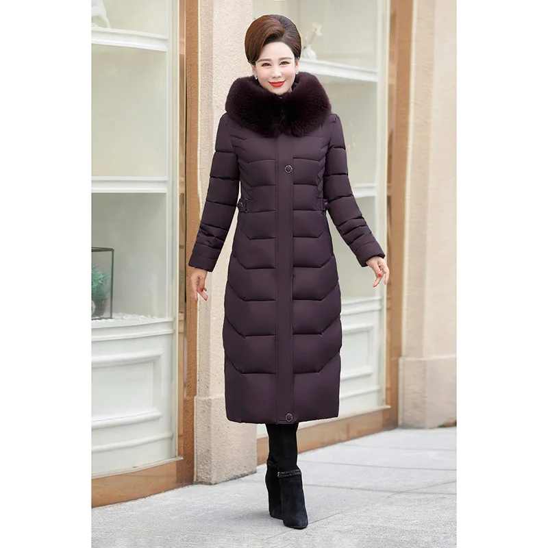 Новая зимняя куртка-пуховик длинный пуховик с длинным рукавом хлопковое пальто большие размеры, модная зимняя куртка с капюшоном и меховой воротник куртка женская верхняя одежда 5XL