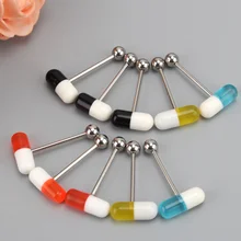 10 шт., металлические капсулы для пирсинга в форме таблеток, кольца для пирсинга языка, кольца для мужчин и женщин, ювелирные изделия для пирсинга губ