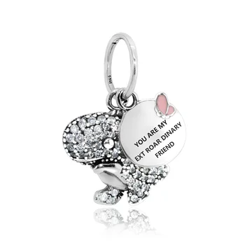 

Authentic 925 Sterling Silver Beads, Pave Dinosaur Pendant Charms fit Original European Bracelets Women DIY Jewelry