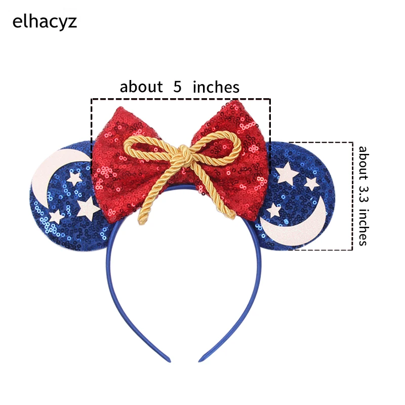 Fashion Star Moon Mouse Ears Headband For Women Girls Party Leopard Hairband Kids Sequin Bow Female Cute 2024 Hair Accessories