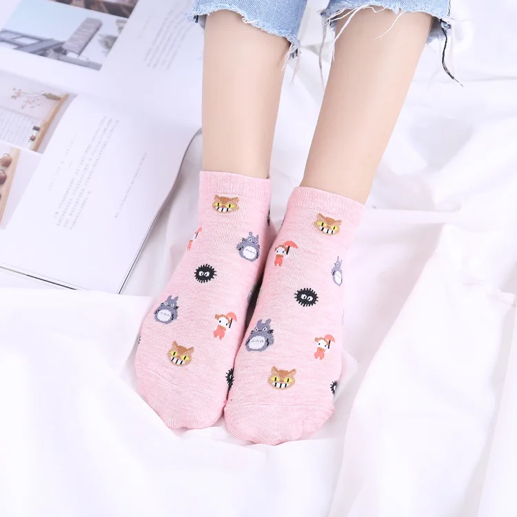 Летние женские носки из хлопка с рисунком Тоторо Kawaii Cat Umbrella Chinchillas Little Totoro, забавные носки для девочек на каждый день, новинка