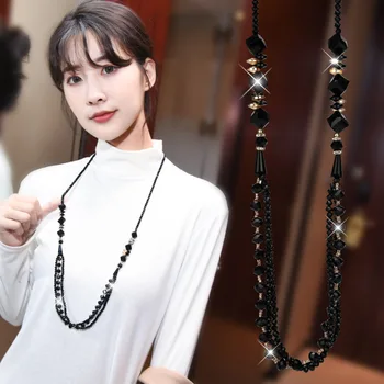 

Statement Black Crystal Long Necklace For Women 2020 New Jewelry Sweater Necklaces Gifts