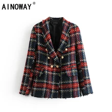 Элегантное женское Шерстяное Пальто, осенняя клетчатая куртка, женское плюшевое пальто, повседневная верхняя одежда, осенняя Женская куртка