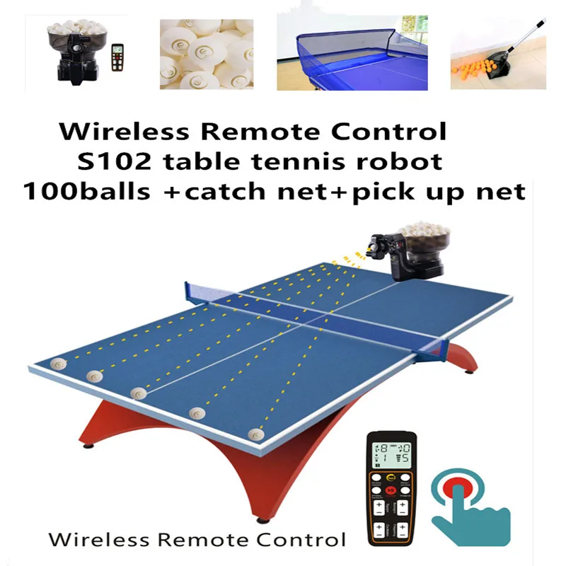 SUZ Table Tennis Robot Gift for child Entertainment Fitness S102 Table Tennis Trainer with net pingpong picker Accessories balls
