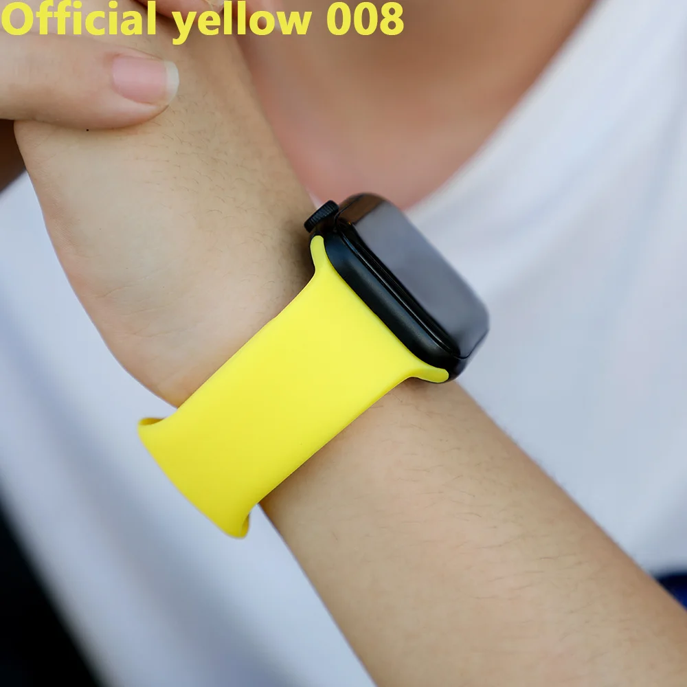Official yellow 008 Ремешок для apple Watch 5 4 ремешок 44 мм 40 мм iwatch 3 2 ремешок 42 мм 38 мм Correa apple watch силиконовый браслет аксессуары - Цвет ремешка: Official yellow 008