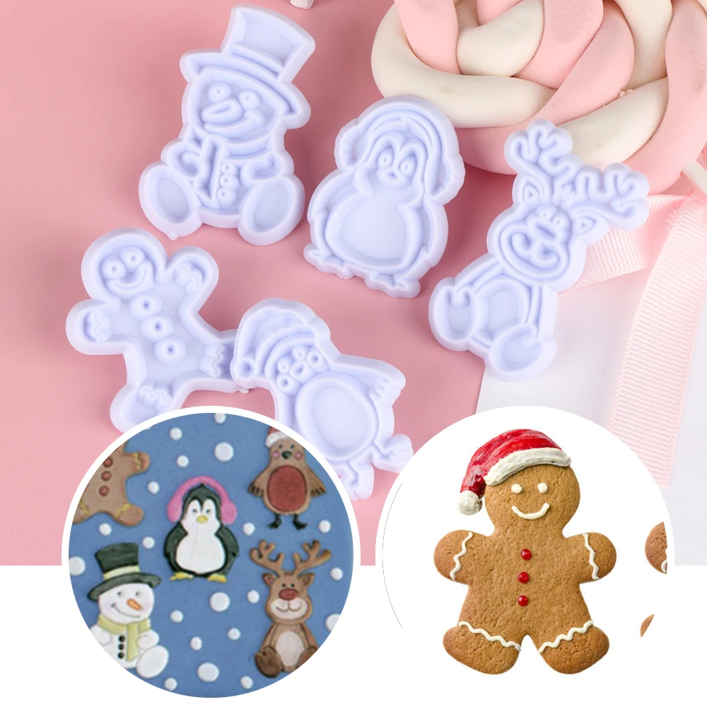 5/8PCS 2Types Christmas Biscuit Mold Fondant 3D Cookies Cutter Baking Mould Xmas Elk Snowman Pastry Tool Cake Decor Bake Tool