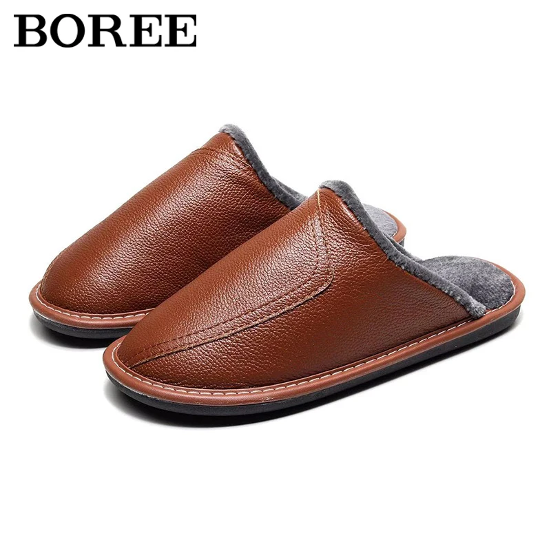 

Home Slippers Men Winter Shoes Plush Keep Warm Flat Slides Men Women PU Fur Soft Comfortable Shoes Sewing Furry Slippers Indoor