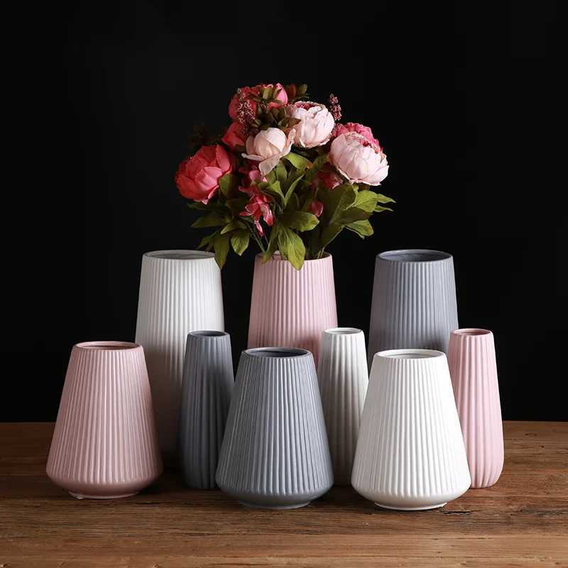 Mediterranean ceramic vase northern Europe modern simple white powder grey ornament flower arranging device home frosting | Дом и сад