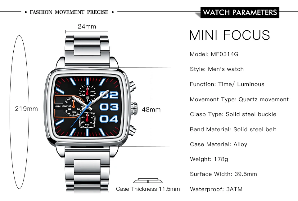 MINI FOCUS Quartz Watch for Men Waterproof_voghion.com
