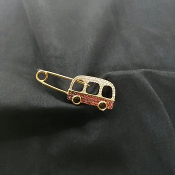 

Cute 925 Sterling Silver Lovely Bus Brooch AAA Zircon Sweetie Van Food Travel Brooch Pin Gold Color Women Party Jewelry