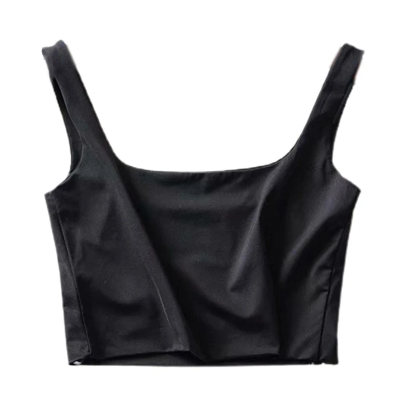 

Women Sleeveless Crop Tank Top Sexy Square Neck Double Layer Solid Slim Vest X7XE