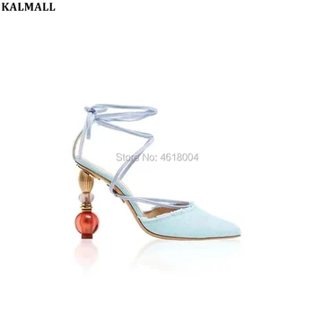 

KALMALL Sandalias Mujer 2019 Runway Gladiator Sandals Crystal Strange High Heels Cross Tied Dress Heels Party Sandalen