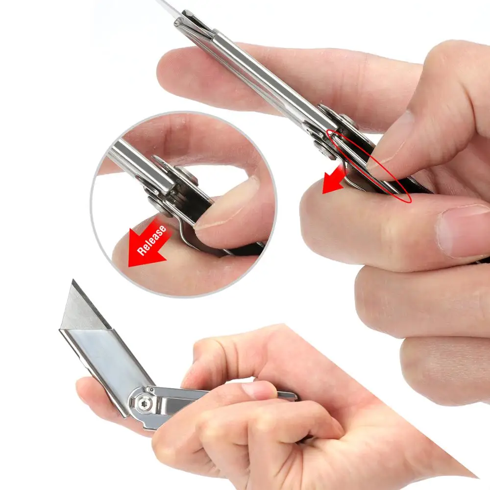 Utility Knife WORKPRO 1-3PC Folding Utility Knife Set Stainless steel Knife for Cutting Box Paper Quick-Change Blade